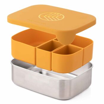 Stainless Steel Lunchbox With Organisers Mustard, 6 of 11