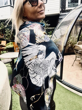 Limited Edition Kakuru Lanterns Japanese Crane Birds Blossoms And Lanterns 100% Silk Scarf, 6 of 12