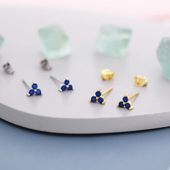 Sterling Silver Tiny Tree Dot Sapphire Blue Cz Stud Earrings, 4 of 12