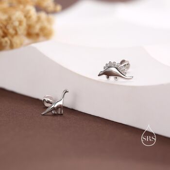 Mismatched Dinosaur Internally Threaded Flat Back Earrings In Sterling Silver, 6 of 12