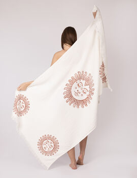 White With Teracotta Sun Organic Cotton Peshtemal Towel, 3 of 5