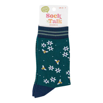 Winter Bees Floral Bamboo Ankle Socks Women's Green, 2 of 3