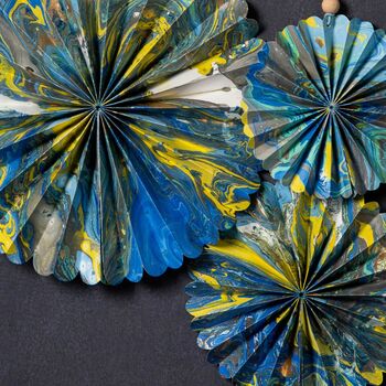 Marble Blue Paper Fan Decorations, 3 of 4