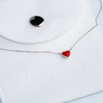 Sterling Silver Red Heart Charm Anklet, 5 of 5