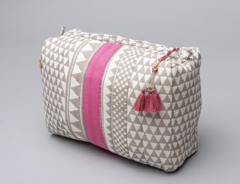Sankari Stripe Pattern Cotton Washbag In Grey / Pink, 12 of 12