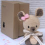 Hand Knitted Personalised Kangaroo Teddy With Bow, thumbnail 2 of 8