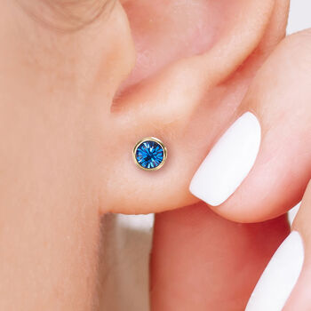 Yellow Gold Plated September Sapphire Birthstone Stud Earrings, 2 of 8