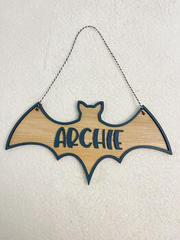 Halloween Name Sign Kids Halloween Decoration Personalised Hanging Bat With Name, 5 of 10