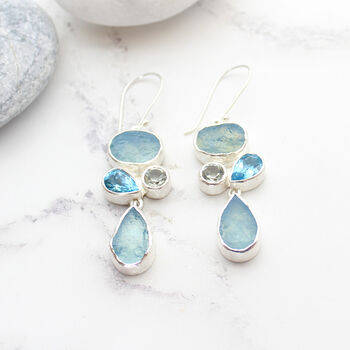 Aquamarine And Blue Topaz Gemstone Sterling Silver Earrings, 2 of 5