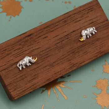 Rhino Stud Earrings In Sterling Silver, 5 of 12