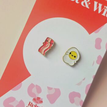 Happy Little Bacon And Egg Enamel Stud Earrings, 2 of 4
