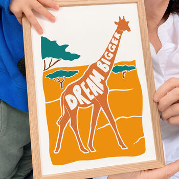 'Dream Bigger' Kids Giraffe Positive Nursery Print, 4 of 4