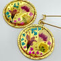 Gold Dangle Earrings With Real Pink Flowers, thumbnail 1 of 10