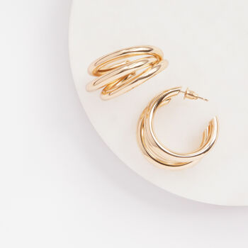 Triple Ring Round Hoop Earrings, 2 of 6