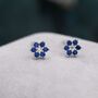 Sterling Silver Tiny Sapphire Blue Cz Flower Internally Threaded Flat Back / Screw Back / Stud Earrings, thumbnail 1 of 12