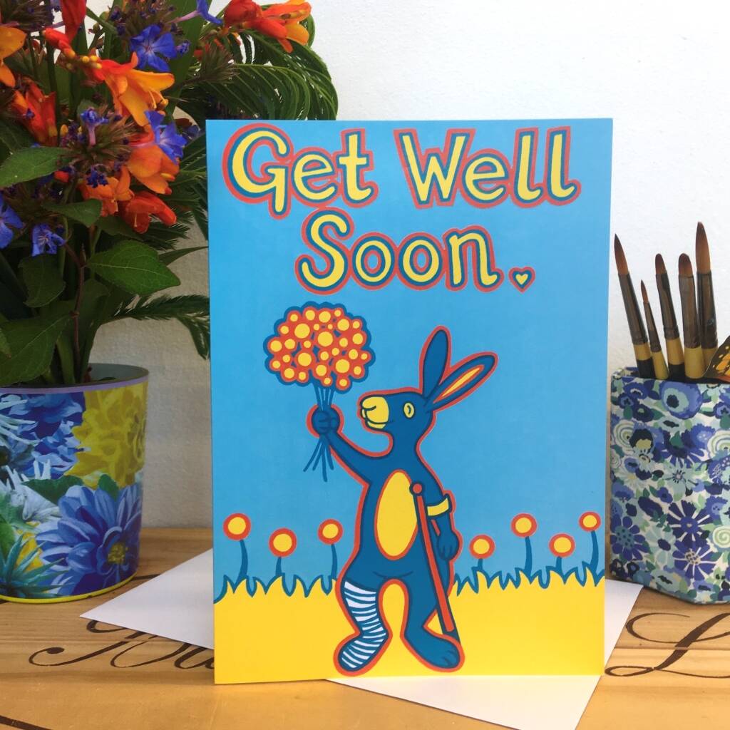 Get Well Soon Rabbit Themed Greetings Card, 1 of 3
