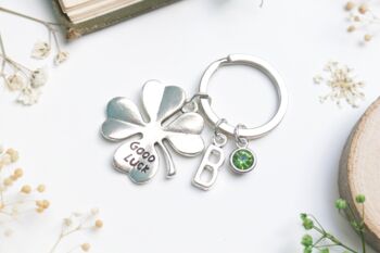 Good Luck Personalised Keyring Four Leaf Clover Gift, 3 of 8