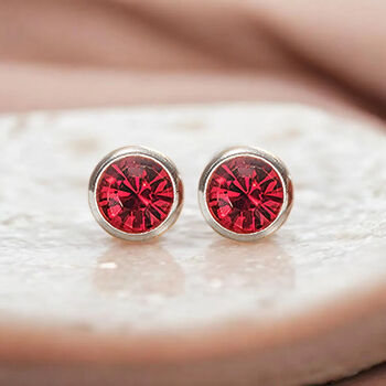 Sterling Silver July Ruby Birthstone Stud Earrings, 6 of 10