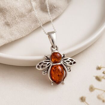 Personalised Sterling Silver Amber Bee Pendant Necklace, 5 of 11