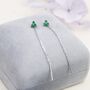 Sterling Silver Emerald Green Cz Trio Flower Threader Earrings, thumbnail 1 of 11