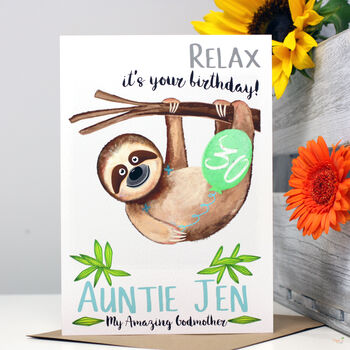Personalised Sloth 'Relax' Birthday Card For Her, 6 of 11