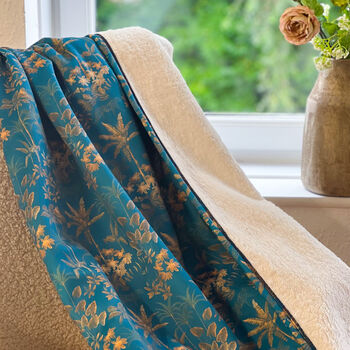 Luxury Thick Soft Throw Blanket Rainforest Teal Gold, 4 of 4