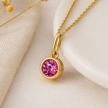 Personalised Gold Plated Sterling Silver October Pink Tourmaline Birthstone Necklace, 2 of 10