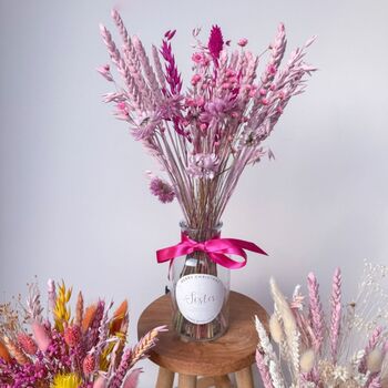 Pink Dried Flower Arrangement Vase Gift For Sister, 2 of 4