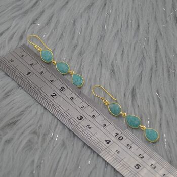 Amazonite Gold Plated Sterling Silver Drop Earrings, 2 of 7