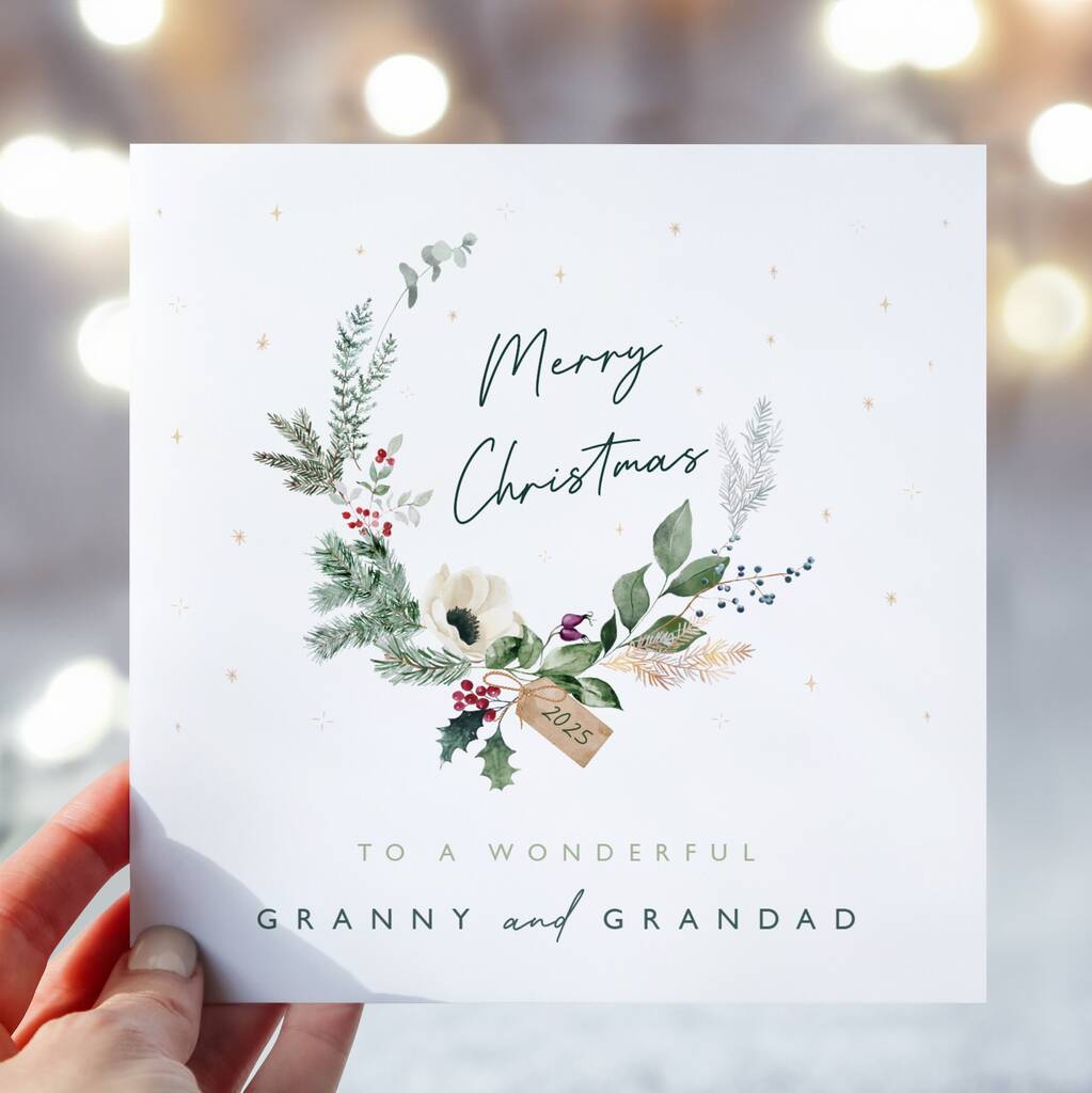 Grandparent Wreath Christmas Card | Fully Personalised