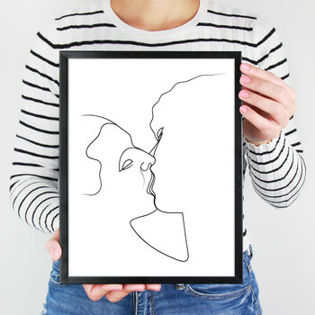 A Passionate Kiss Continuous Line Drawing Art Print, 2 of 4