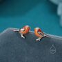 Sterling Silver Enamel Robin Bird Stud Earrings, Nature Inspired Earrings, thumbnail 2 of 12