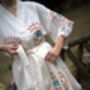 Organic Short Cotton Kimono: White With Orange And Blue Eye, thumbnail 2 of 5