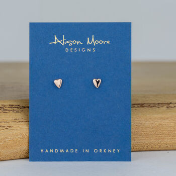 Tiny Handmade Solid Gold Heart Studs, 2 of 8