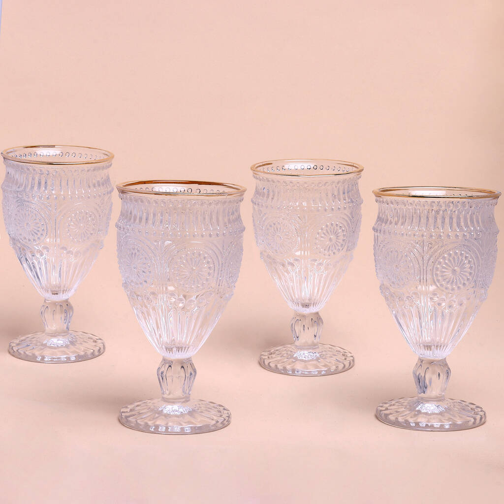 G Decor Set Of Four Dario Textured Gold Wine Glasses, 1 of 6