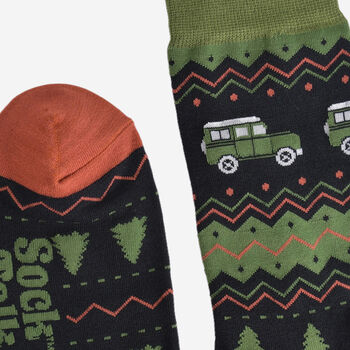 Men's Bamboo Socks Green Fair Isle Off Roader, 5 of 5