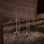 Black Star Cz Threader Earrings In Sterling Silver, thumbnail 1 of 9
