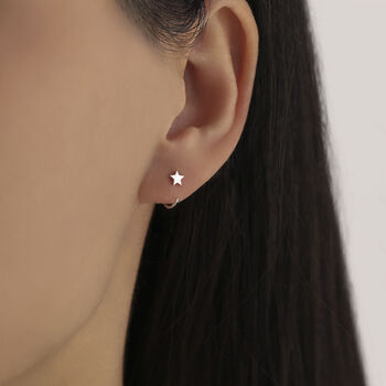 Tiny Star Huggie Hoop Earrings In Sterling Silver, 7 of 11
