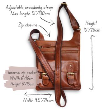 Leather Crossbody Pocket Messenger Bag, Tan, 6 of 6