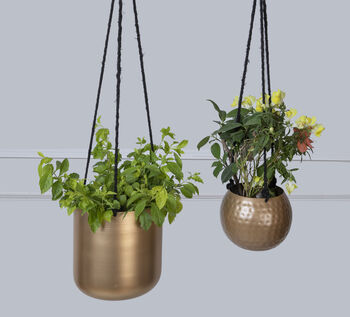 Golden Hanging Planters Set Of Two, 10 of 10