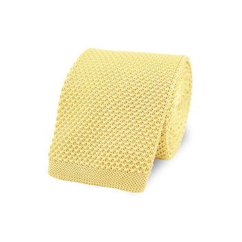 100% Polyester Diamond End Knitted Tie Pastel Yellow, 3 of 6