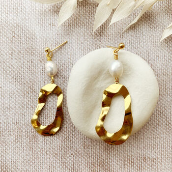 Pearl And Molten Oval Earrings, 2 of 7