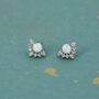 Sterling Silver Vintage White Opal Flower Cz Stud Earrings, thumbnail 5 of 10