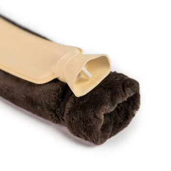 Long Dark Chocolate Recycled Faux Fur Hot Water Bottle, 5 of 6