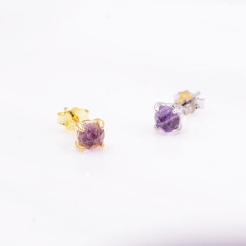 Natural Amethyst Tiny Stud Earrings In Sterling Silver, 3 of 12