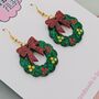 Green Christmas Wreath Glitter Resin Earrings, thumbnail 2 of 8
