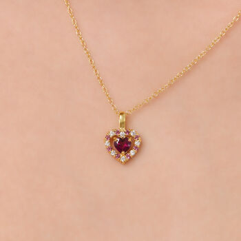 Red Heart Rhodolite Garnet Pendant Necklace In Silver And Gold, 4 of 12