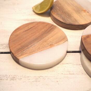 Wood And Marble Drink Coasters Set Four, 4 of 5