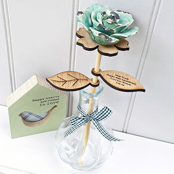 Handmade Pottery Ceramic And Personalised Wood Rose, 4 of 8