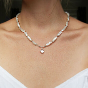 Pearl Necklace With Sterling Silver Heart Clasp, 4 of 6